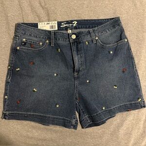 Women's Blue Denim Floral Embroidery Shorts
